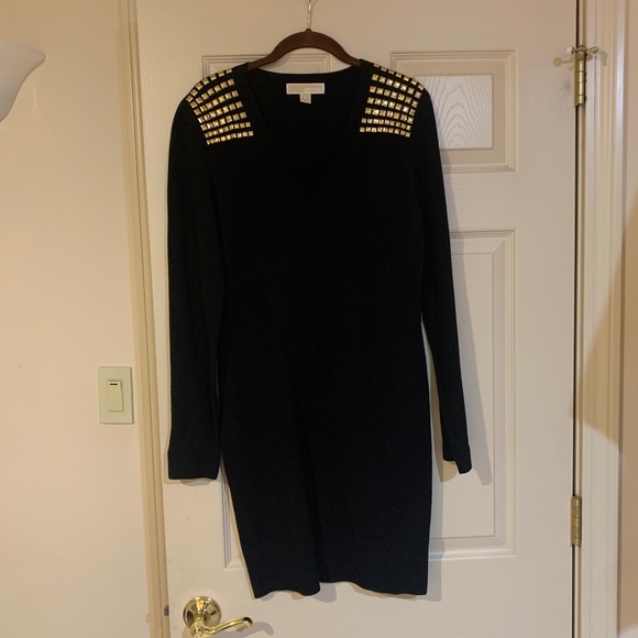 Michael Kors Black V- neck Embellished Knit Dress sz M - Picture 1 of 5